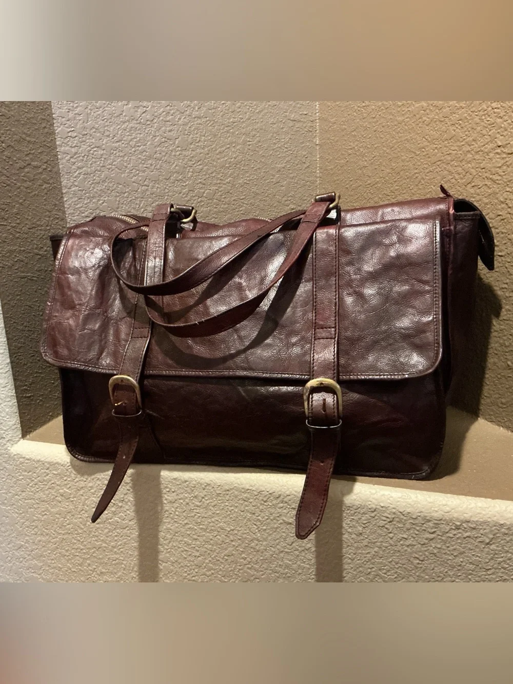 Vintage Genuine Leather Dark Brown Messenger Satchel Work Bag Made in India 20”
